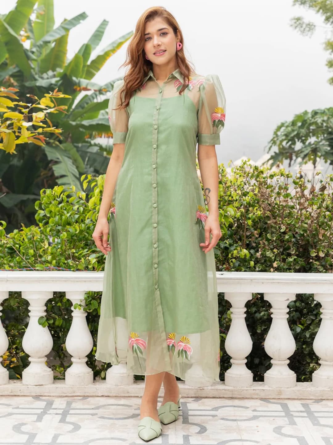 Ambraee Floral Printed A-Line Midi Dress Price in India