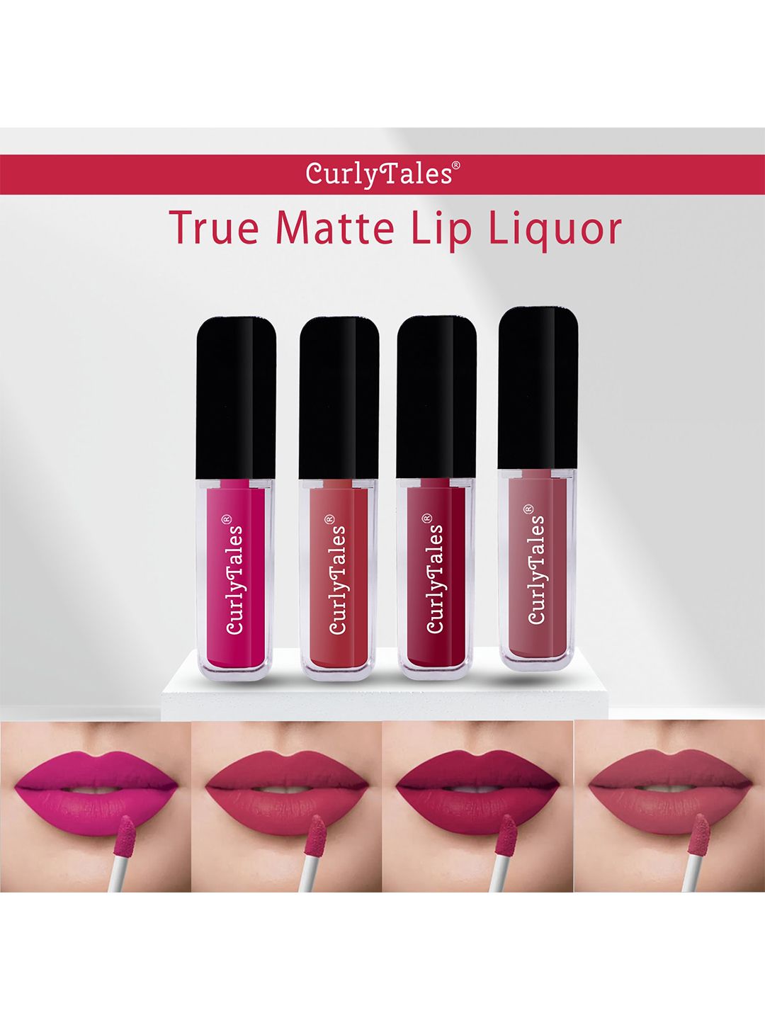 CurlyTales Set Of 4 Lightweight & Waterproof True Matte Liquid Lipstick - 04, 06, 07, 09