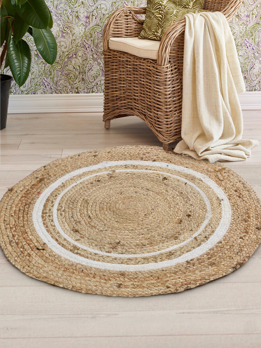 SASHAA WORLD Beige Woven Design 2000 GSM Jute Bath Rugs