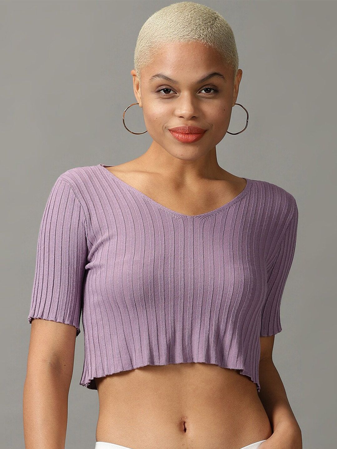 SHOWOFF Striped Fitted Acrylic Crop Top Price in India