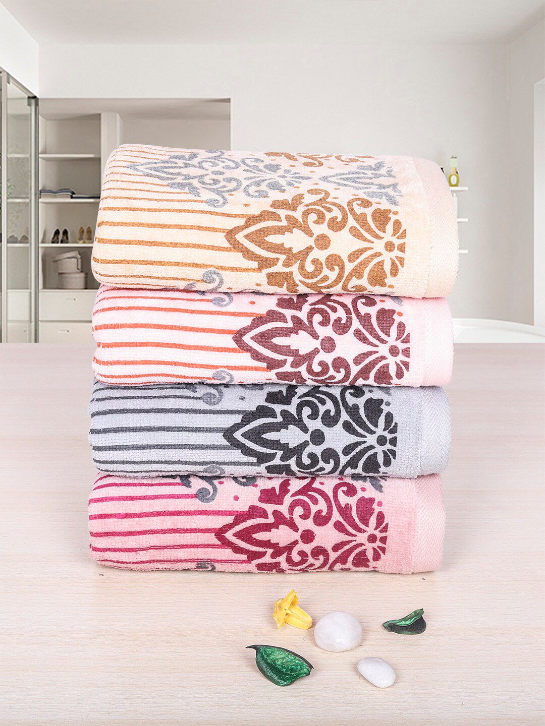 RANGOLI Emperial Set of 4 Printed 450 GSM Pure Cotton Towel