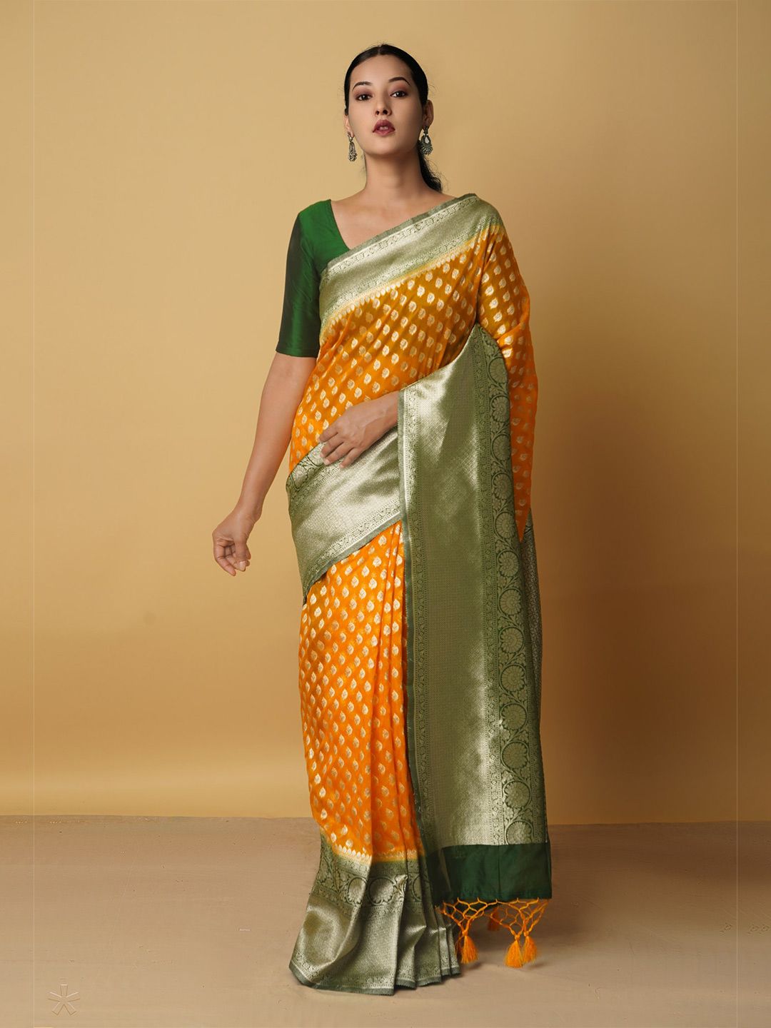 Unnati Silks Woven Design Zari Silk Cotton Kanjeevaram Saree Price in India