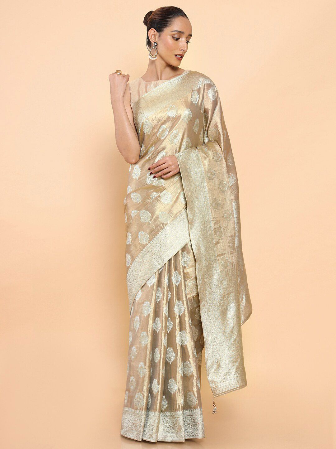 Soch Gold-Toned Woven Design Zari Pure Silk Saree Price in India