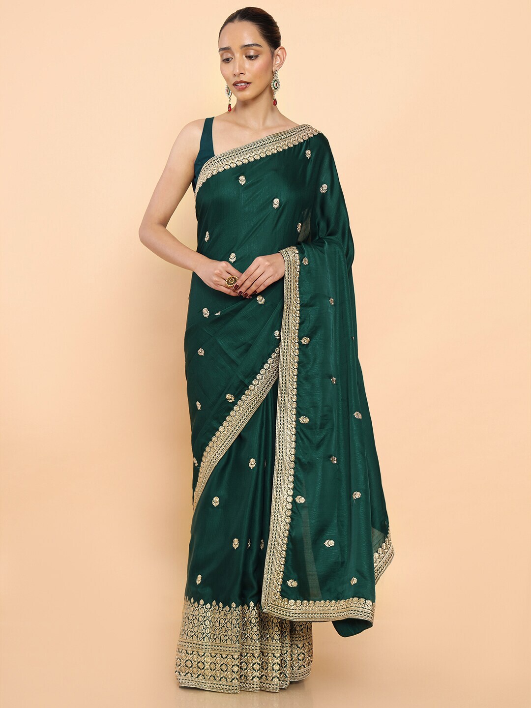 Soch Floral Embroidered Silk Blend Saree Price in India