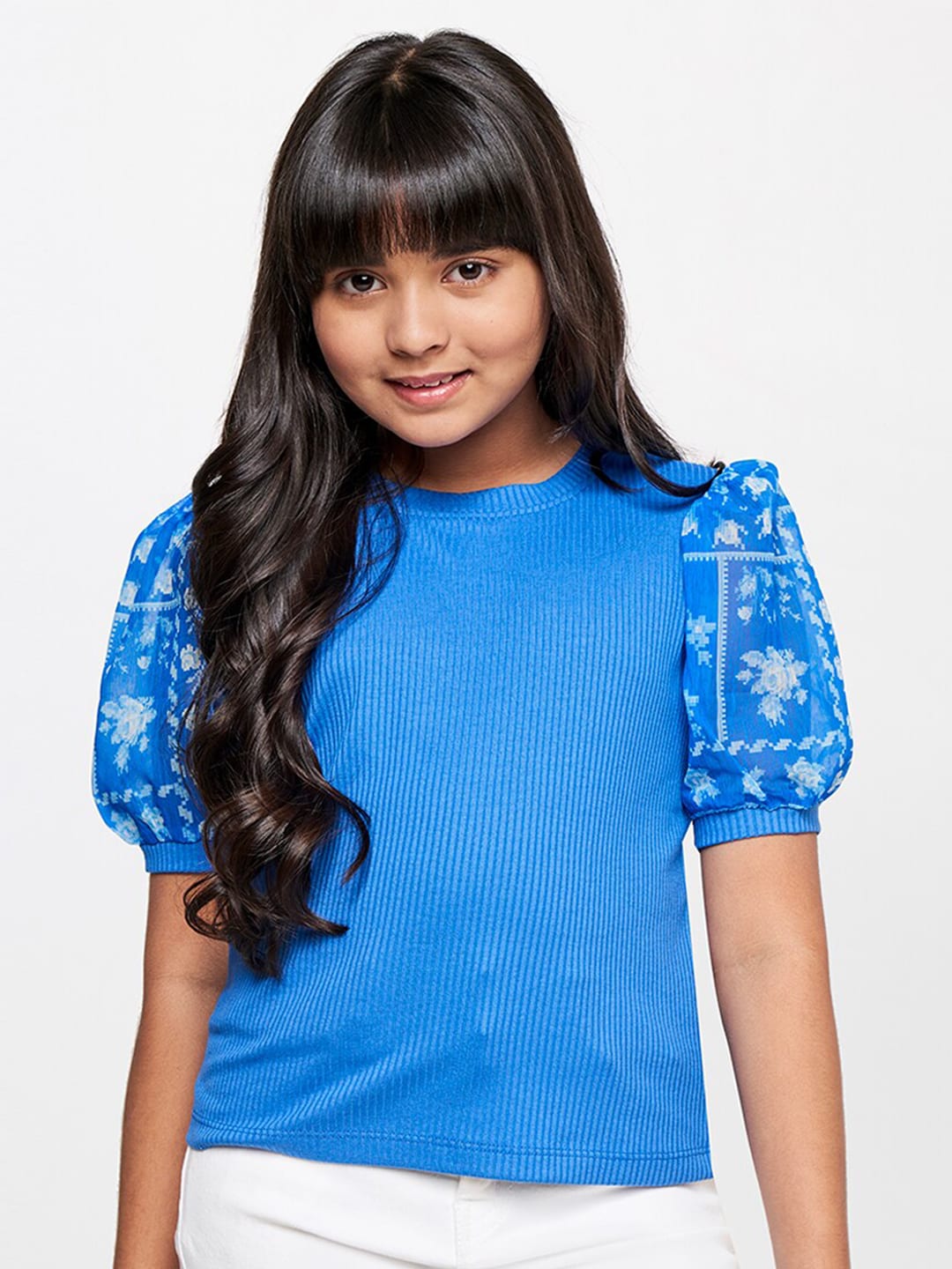 AND Blue Puff Sleeves Top Price in India