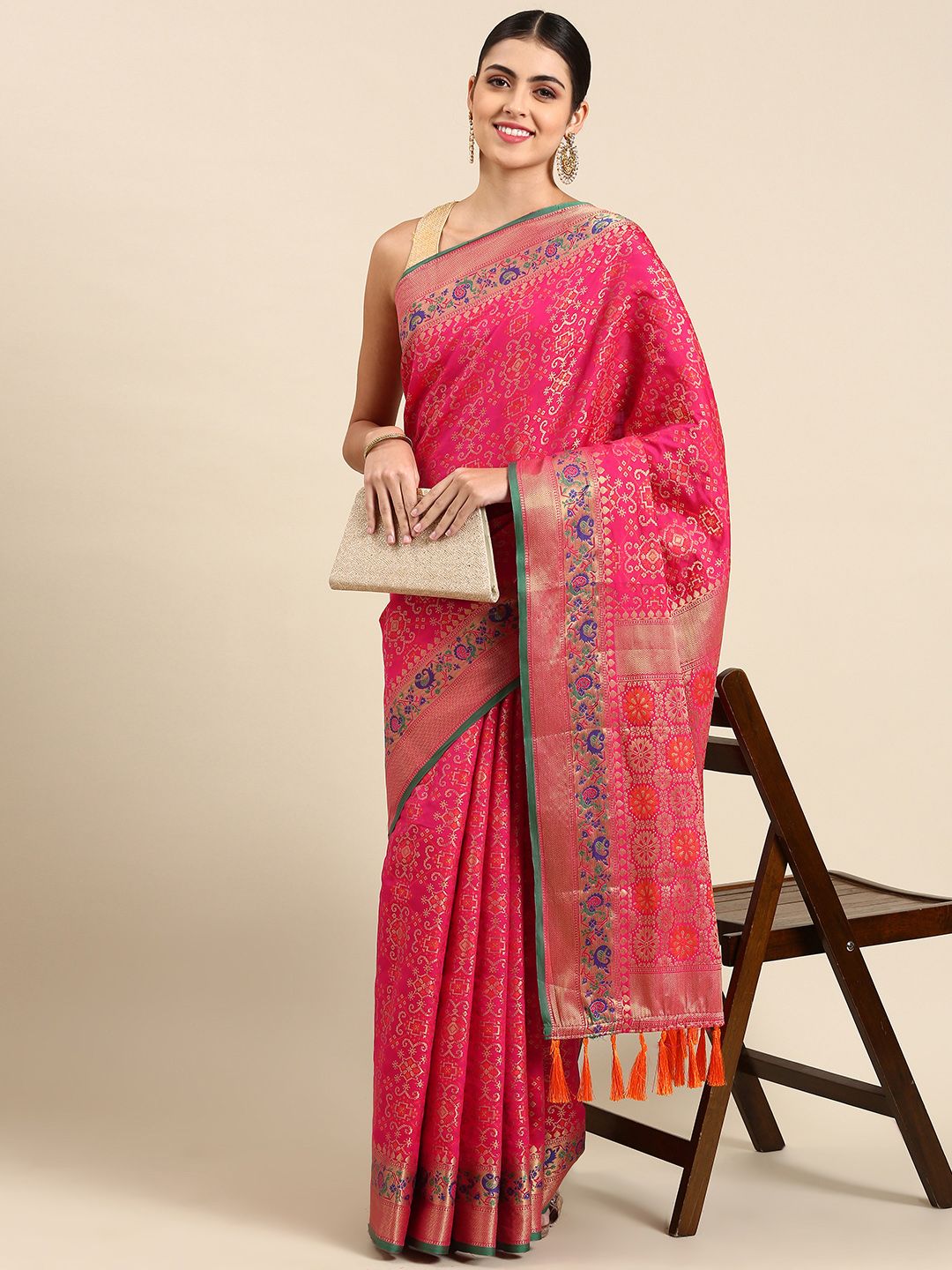 Mitera Woven Design Zari Silk Blend Banarasi Patola Saree Price in India