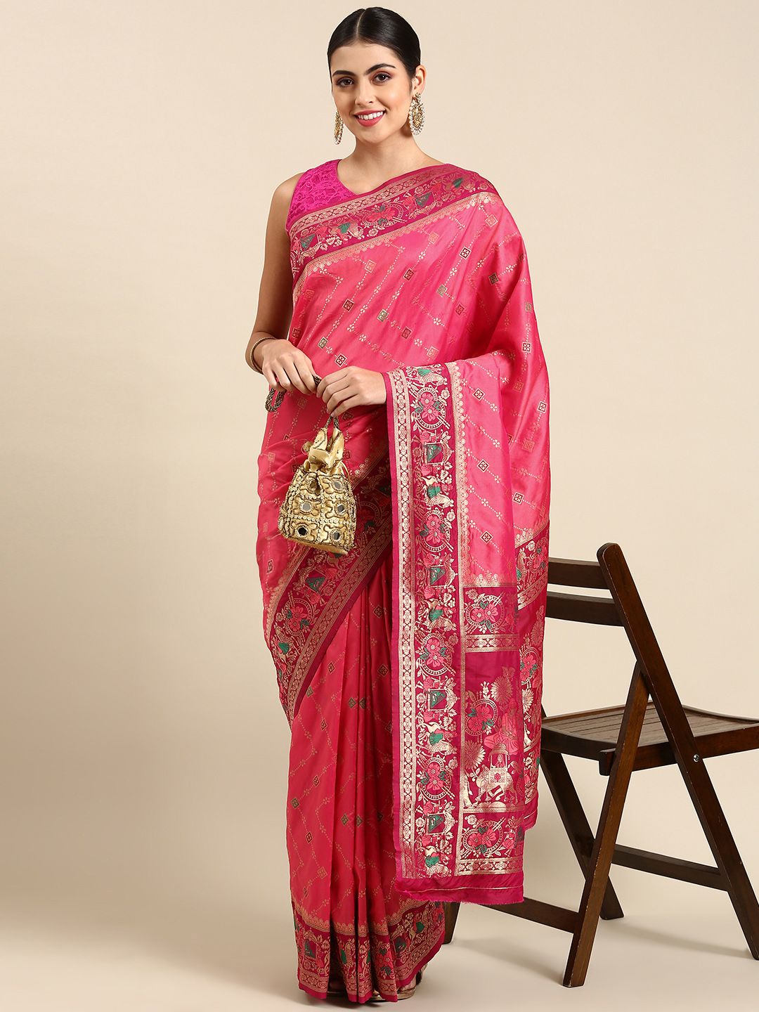 Mitera Ethnic Motifs Zari Silk Blend Banarasi Saree Price in India