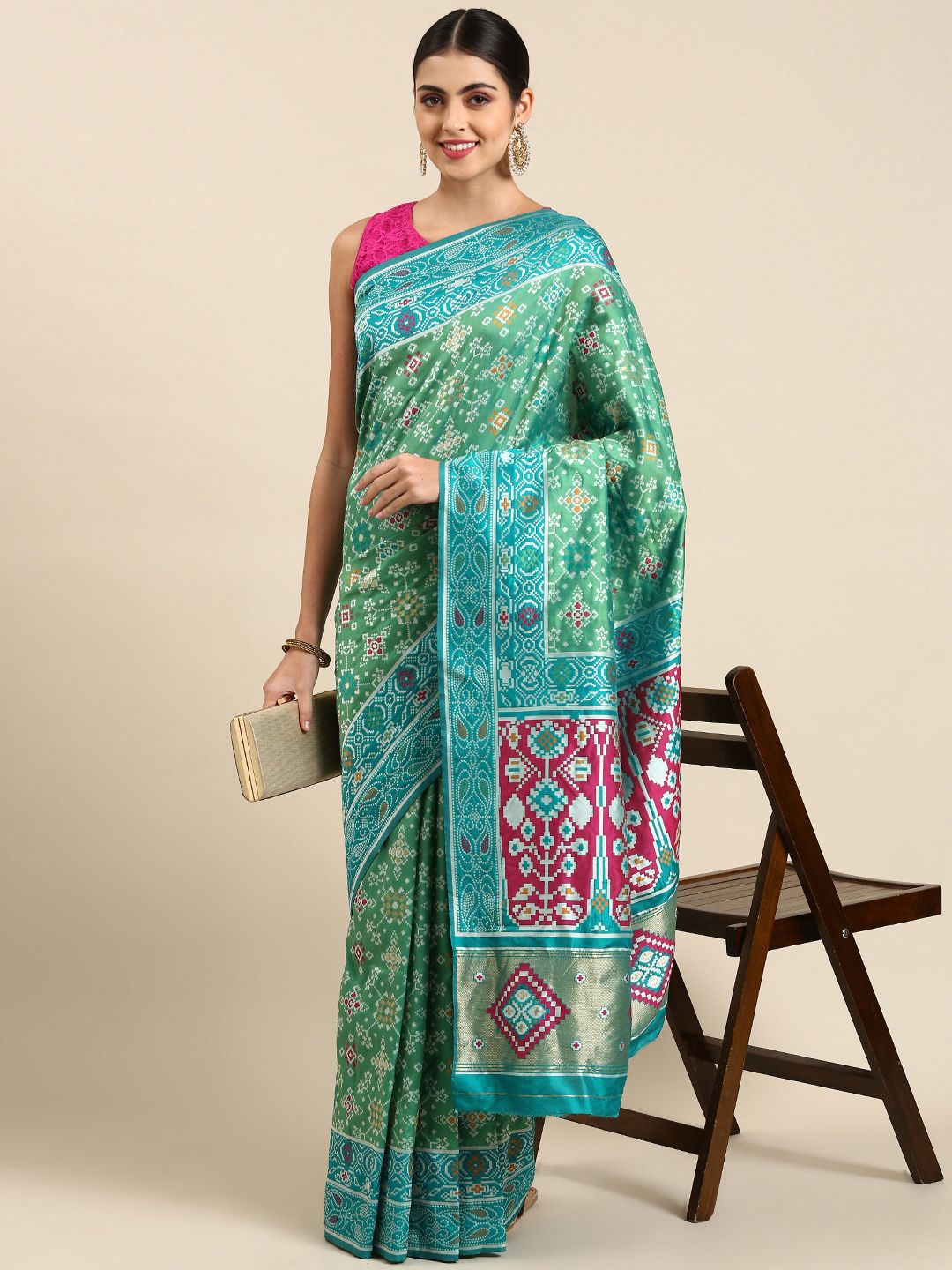 Mitera Ethnic Motifs Silk Blend Patola Saree Price in India