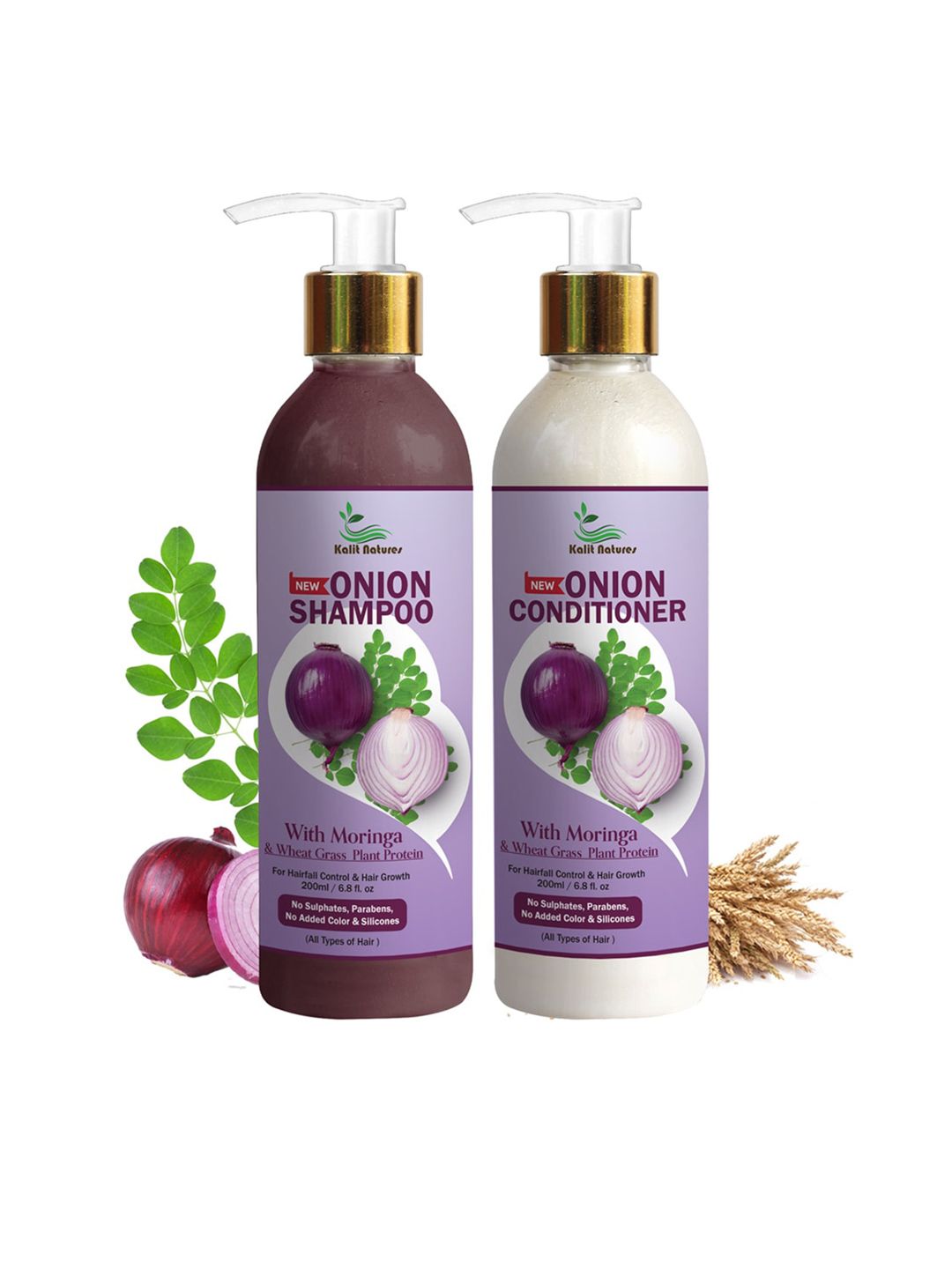Kalit Natures Set of Onion Shampoo & Conditioner with Moringa & Wheat Grass - 200 ml each