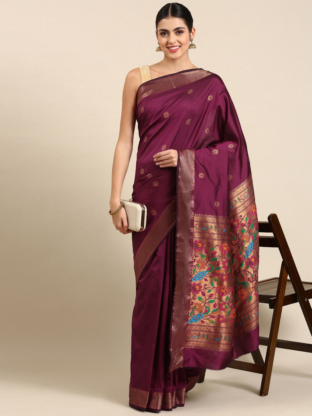 Mitera Ethnic Motifs Silk Blend Paithani Saree Price in India