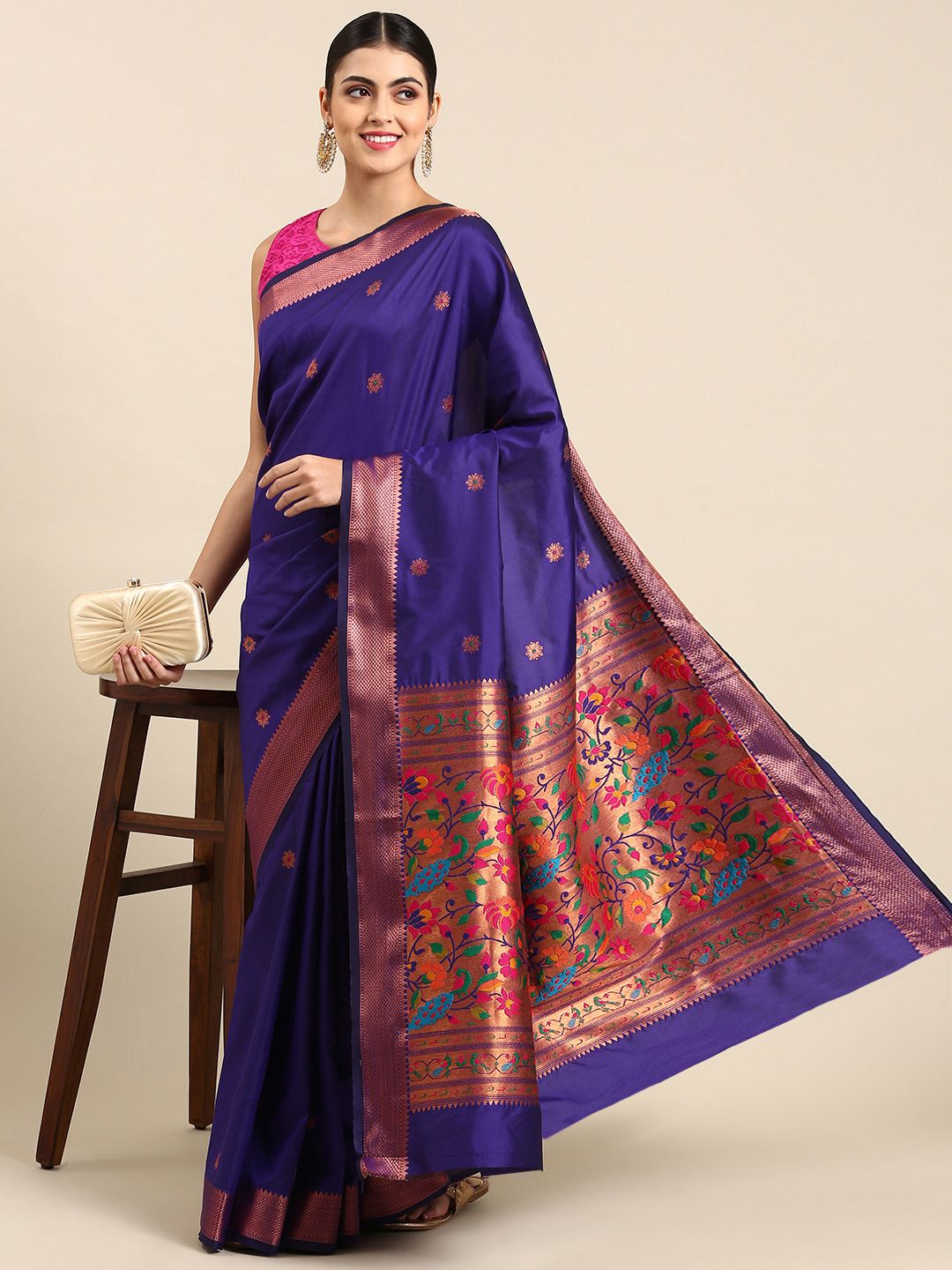 Mitera Ethnic Motifs Silk Blend Paithani Saree Price in India