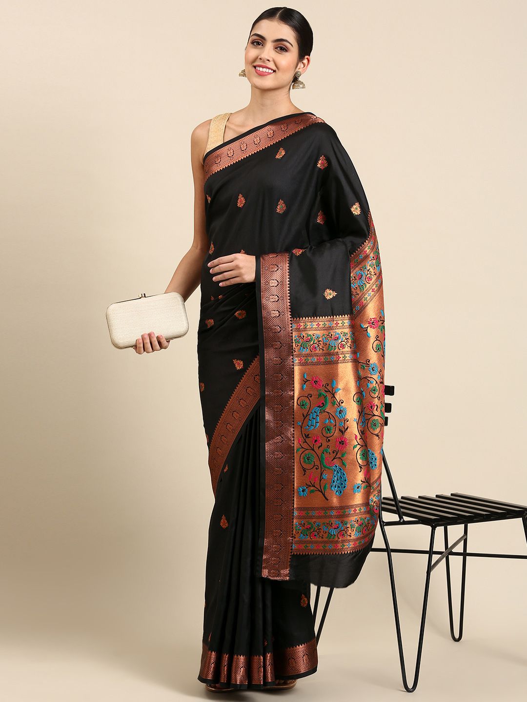 Mitera Ethnic Motifs Silk Blend Paithani Saree Price in India