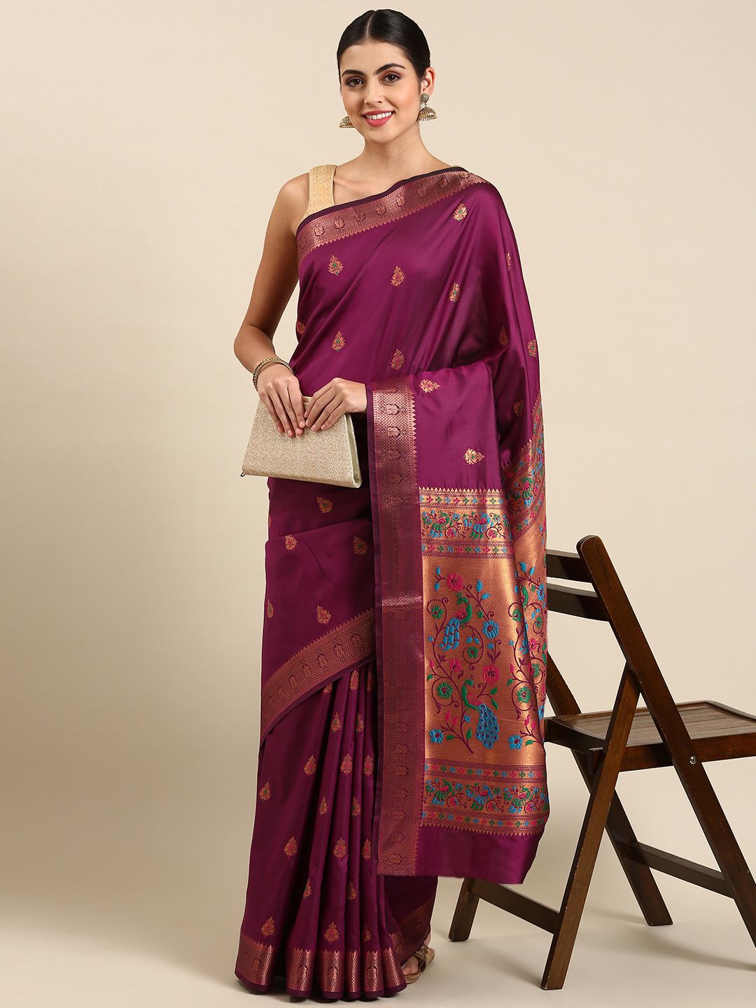 Mitera Ethnic Motifs Silk Blend Paithani Saree Price in India