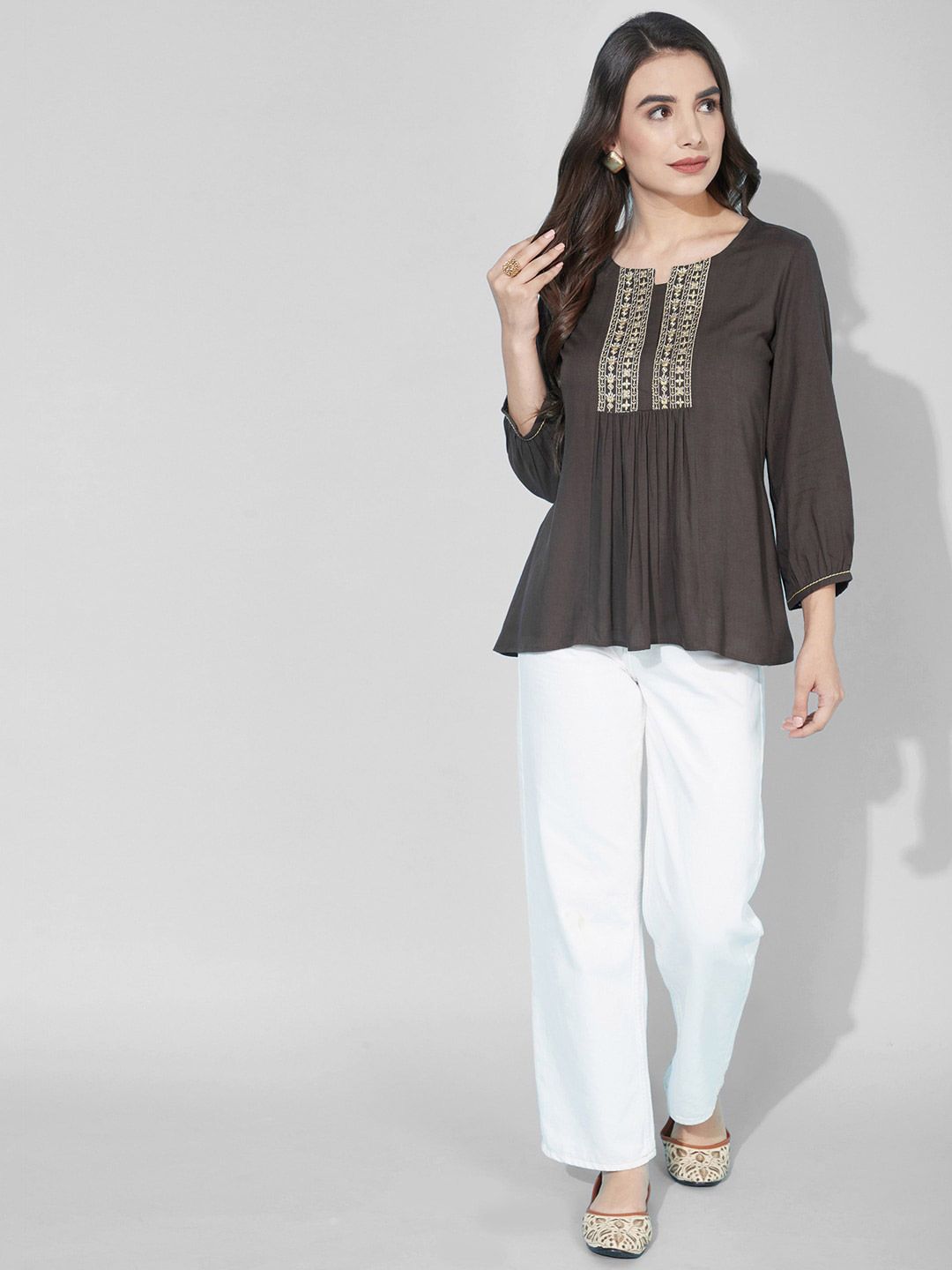 Selvia Embroidered Round Neck A-Line Top Price in India