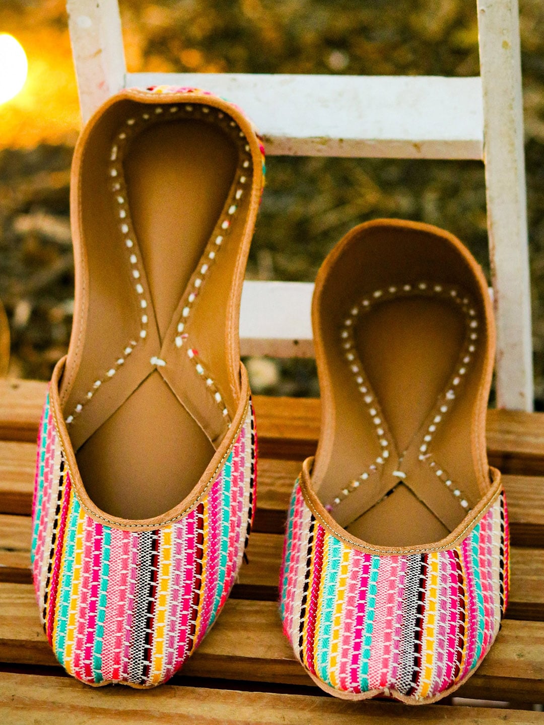 NR By Nidhi Rathi Women Multicoloured Striped Mojaris Flats Price in India