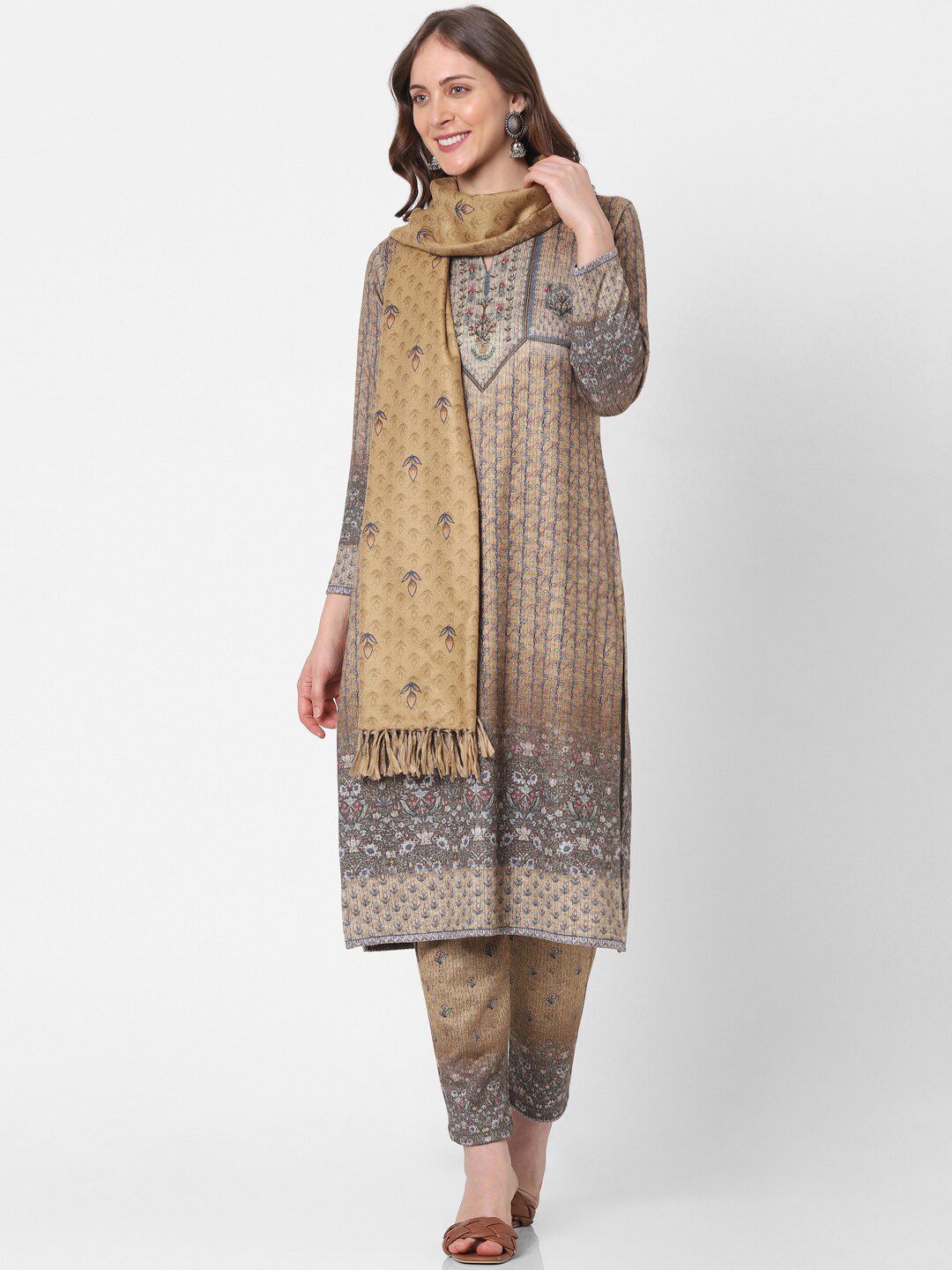 Indifusion Ethnic Motifs Printed Kurta with Trousers & With Dupatta Price in India