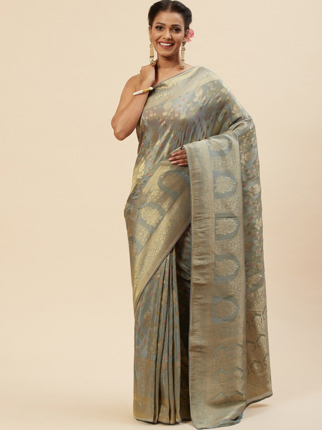 Meena Bazaar Woven Design Zari Organza Saree Price in India
