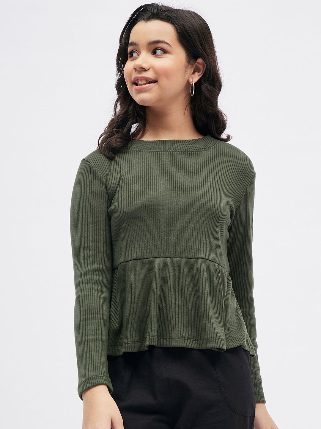 luyk Olive Green Peplum Top Price in India