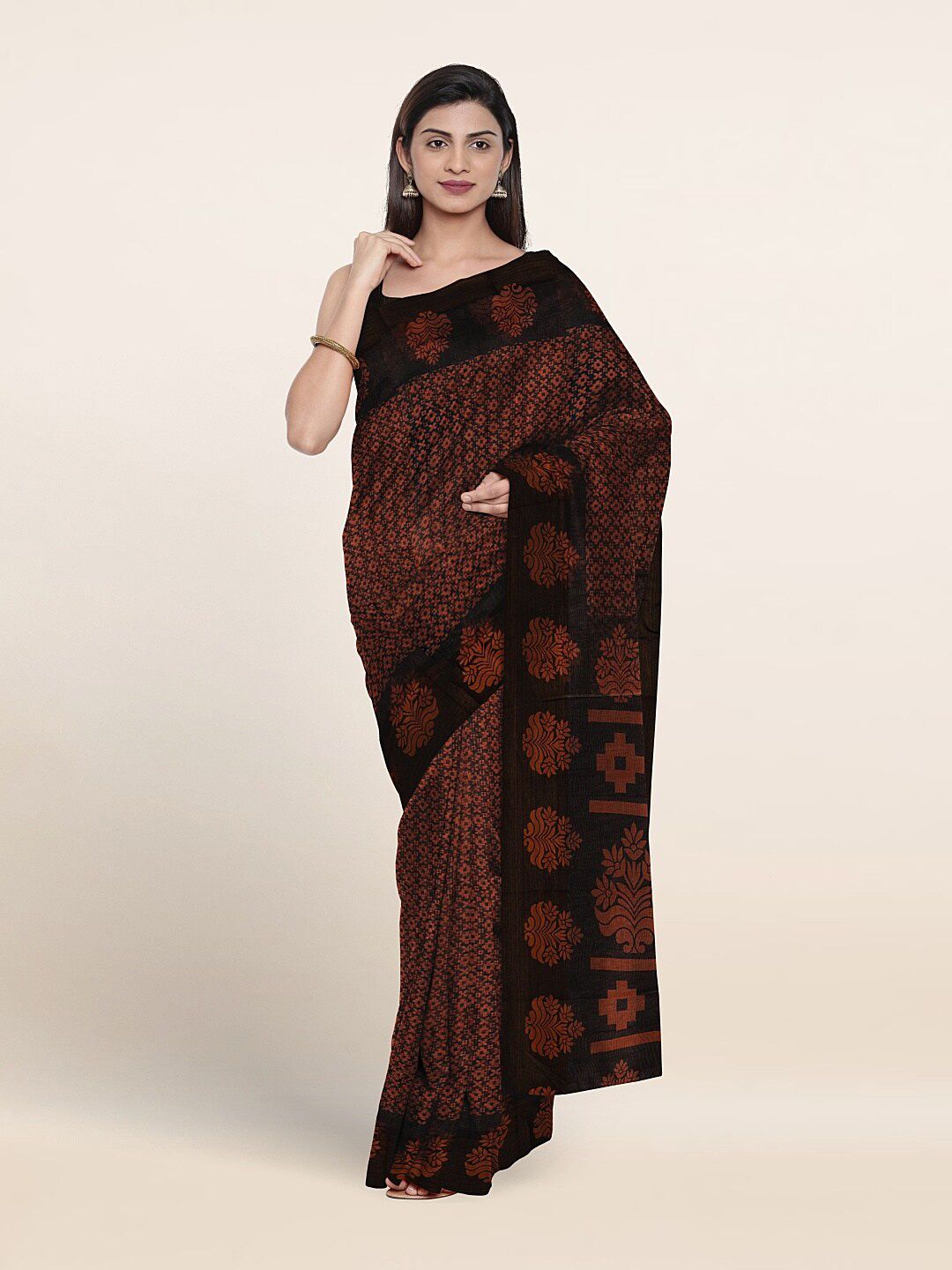 Pothys Black & Rust Batik Saree Price in India