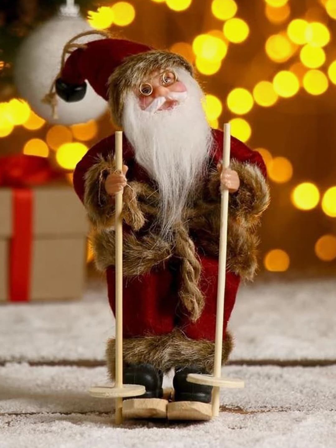 Little Surprise Box Red Plaided Skiing Santa Christmas Tree Ornament