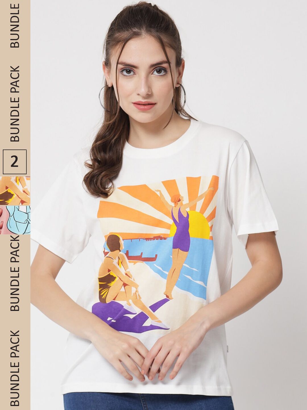 The Dry State Women Rose Cotton Printed T-shirt Pack of 2 Price in India