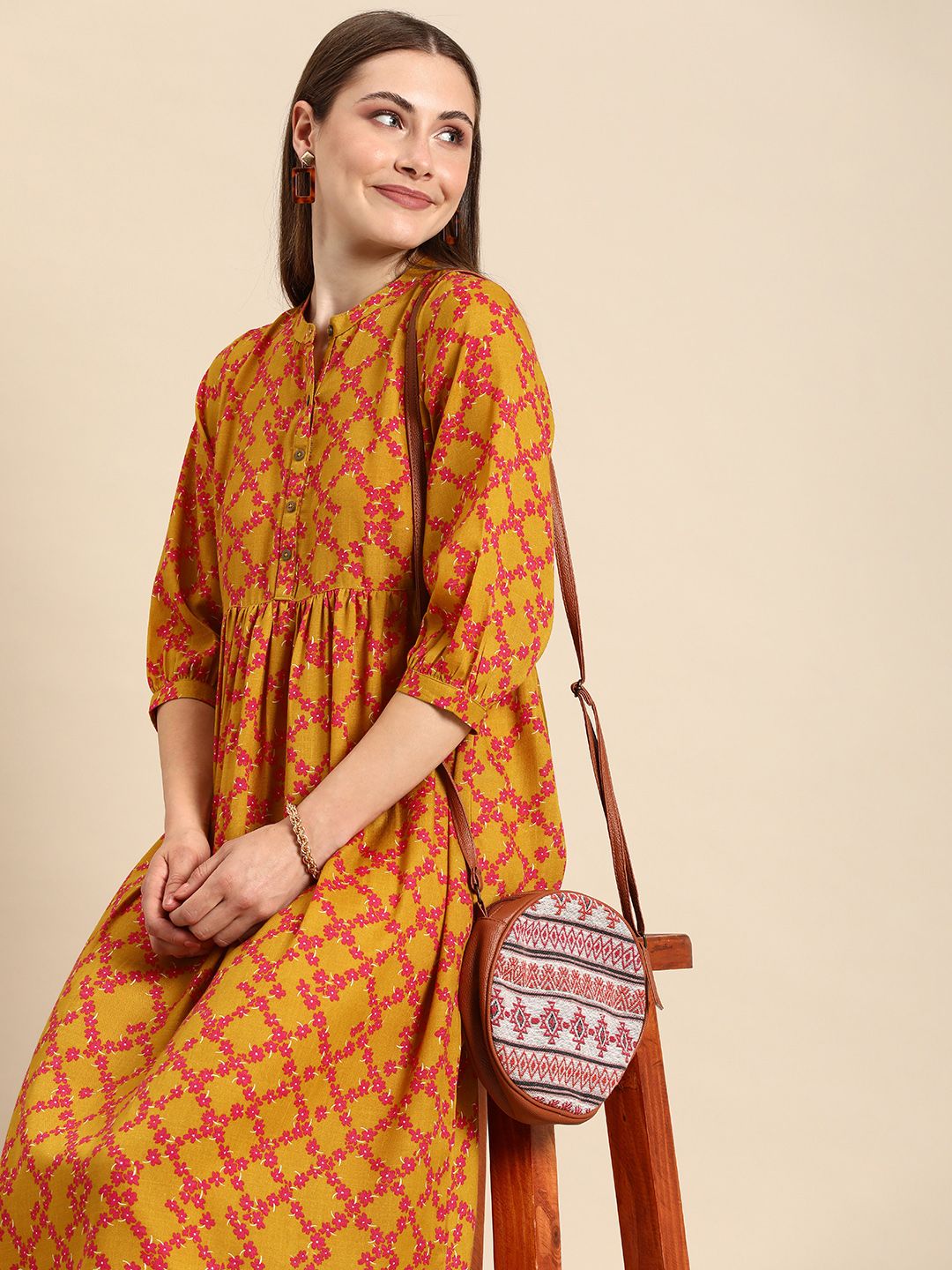 Anouk Floral Printed Ethnic Fit & Flare Dress Price in India