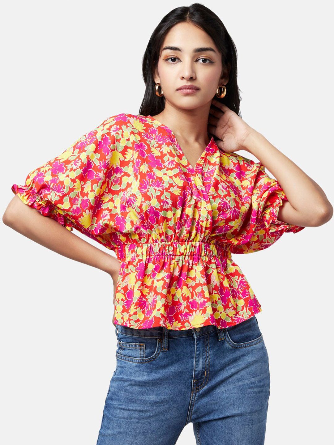 YU by Pantaloons Floral Print Cinched Waist Top Price in India