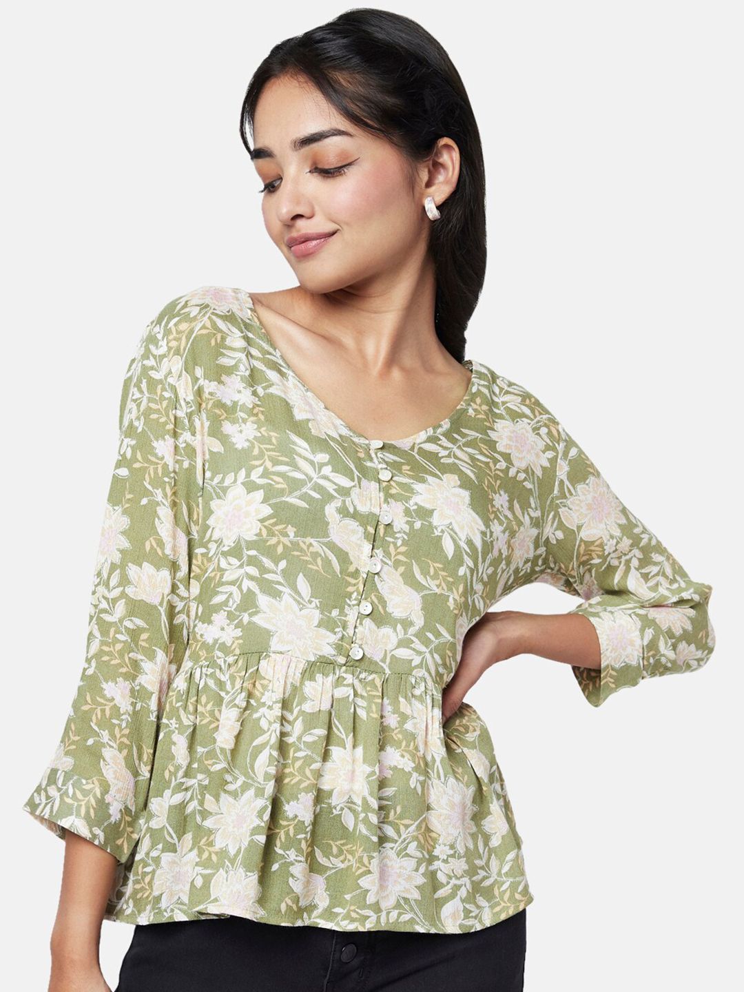 YU by Pantaloons Floral Printed Round Neck Top Price in India