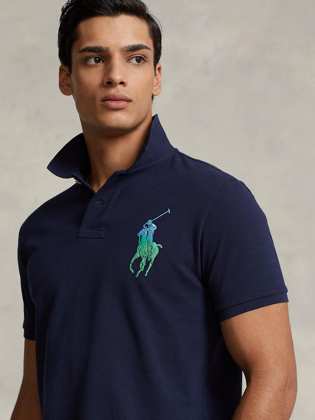 Buy Polo Ralph Lauren Men Navy Blue Cotton Polo Collar T-shirt