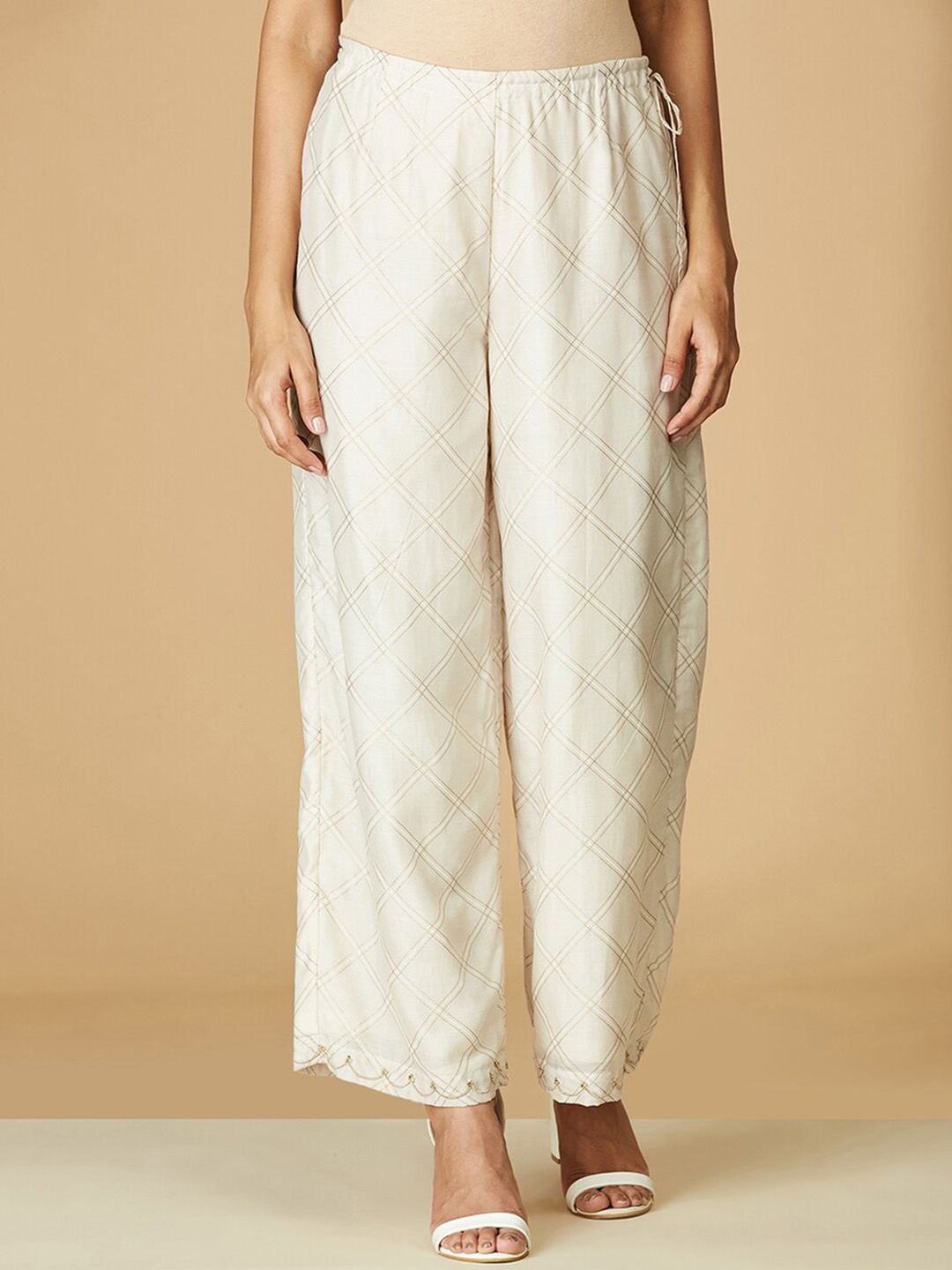 Fabindia Women Off White Pleated Trousers Price in India