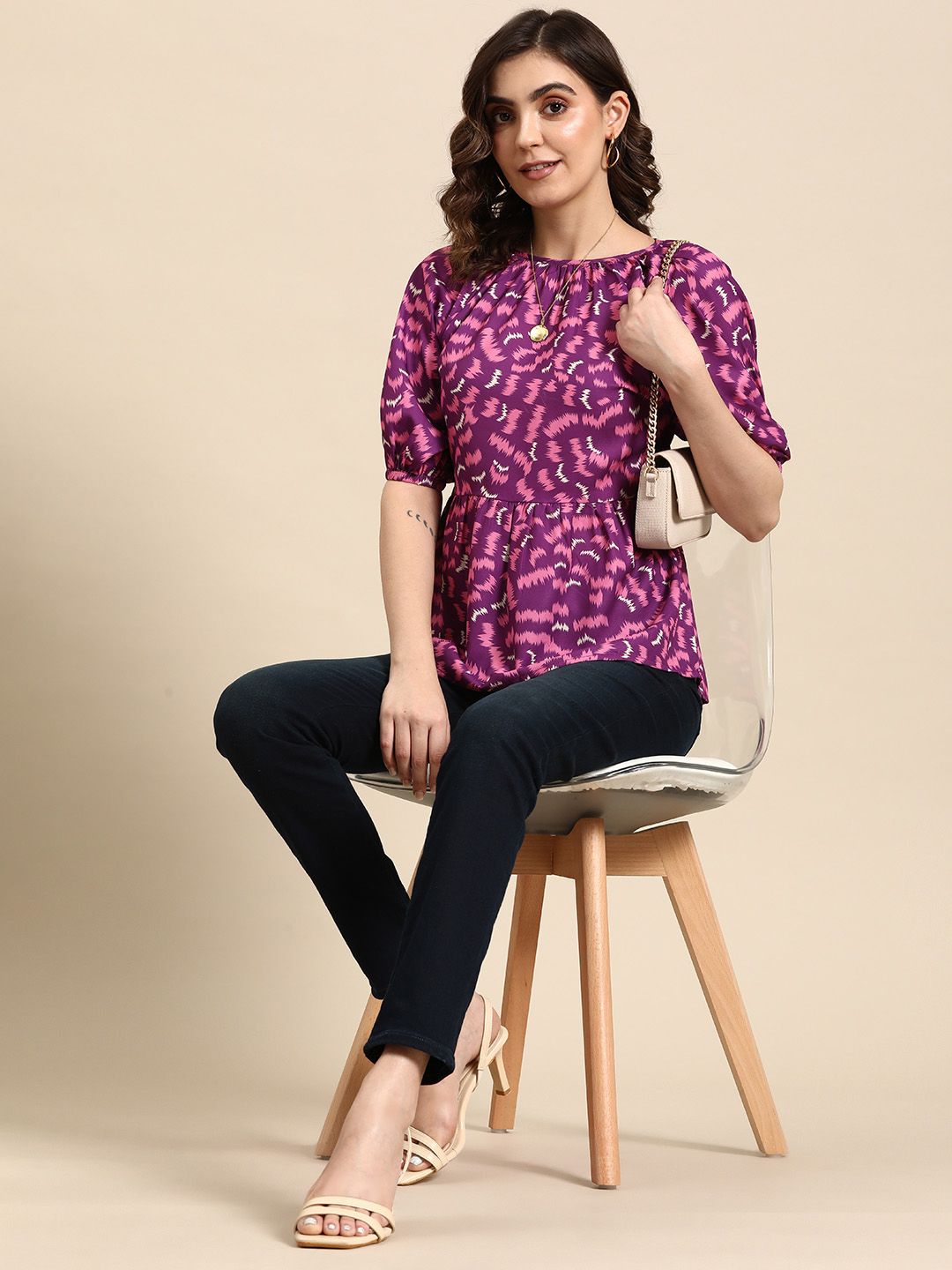 all about you Printed Puff Sleeves Top Price in India