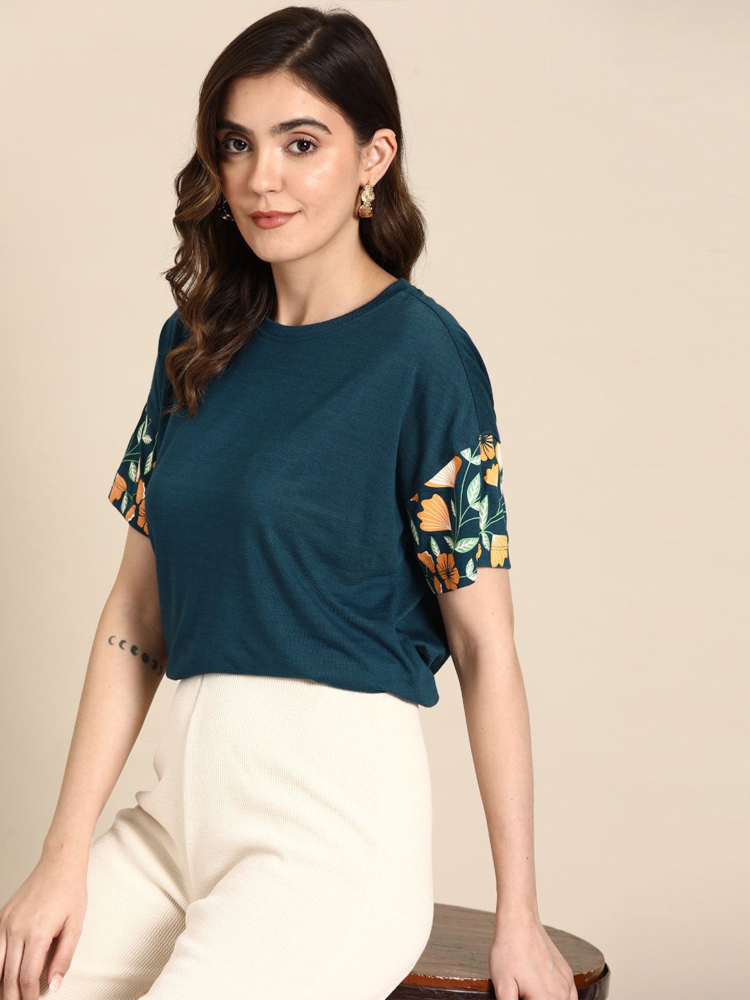 all about you Drop-Shoulder Sleeves T-shirt Price in India