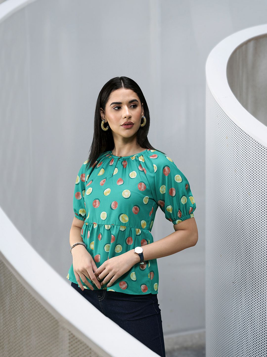 all about you Geometric Print Puff Sleeve Top Price in India