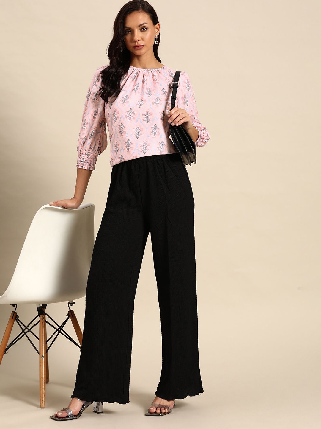 all about you Floral Print Puff Sleeves Fusion Top Price in India