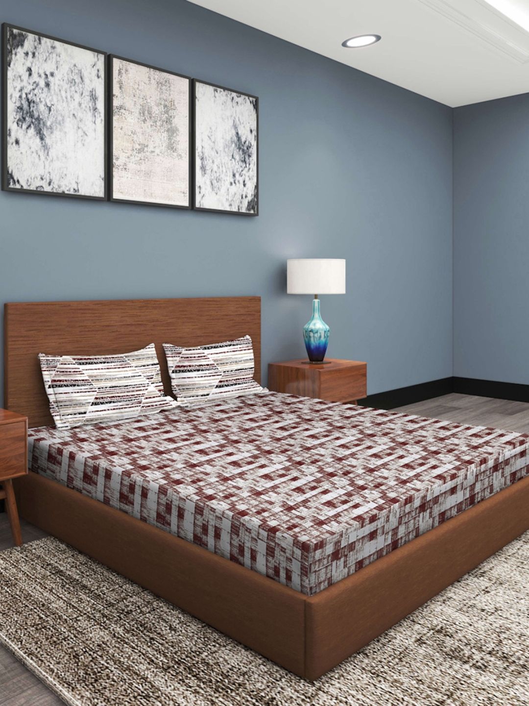 ROMEE Brown Abstract Cotton 210 TC King Fine Bedsheet with 2 Pillow Covers-100 x 108 inches