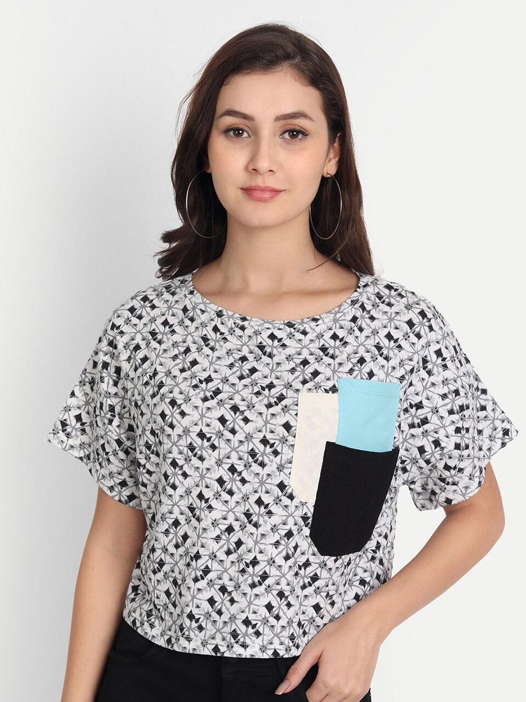 DOLSU Geometric Printed Extended Sleeves Pure Cotton Top Price in India