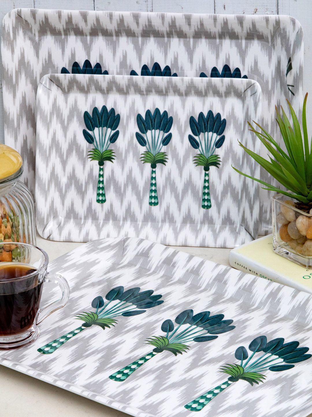 GOODHOMES Melamine Set Of 3 Printed Serving Tray