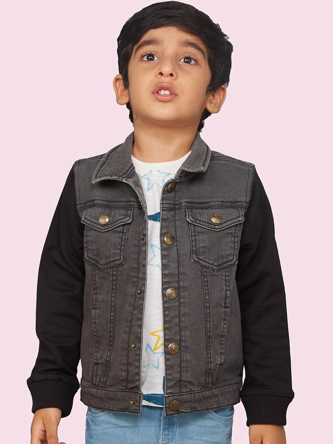 Denim Jacket with Flap-Buttoned Pockets