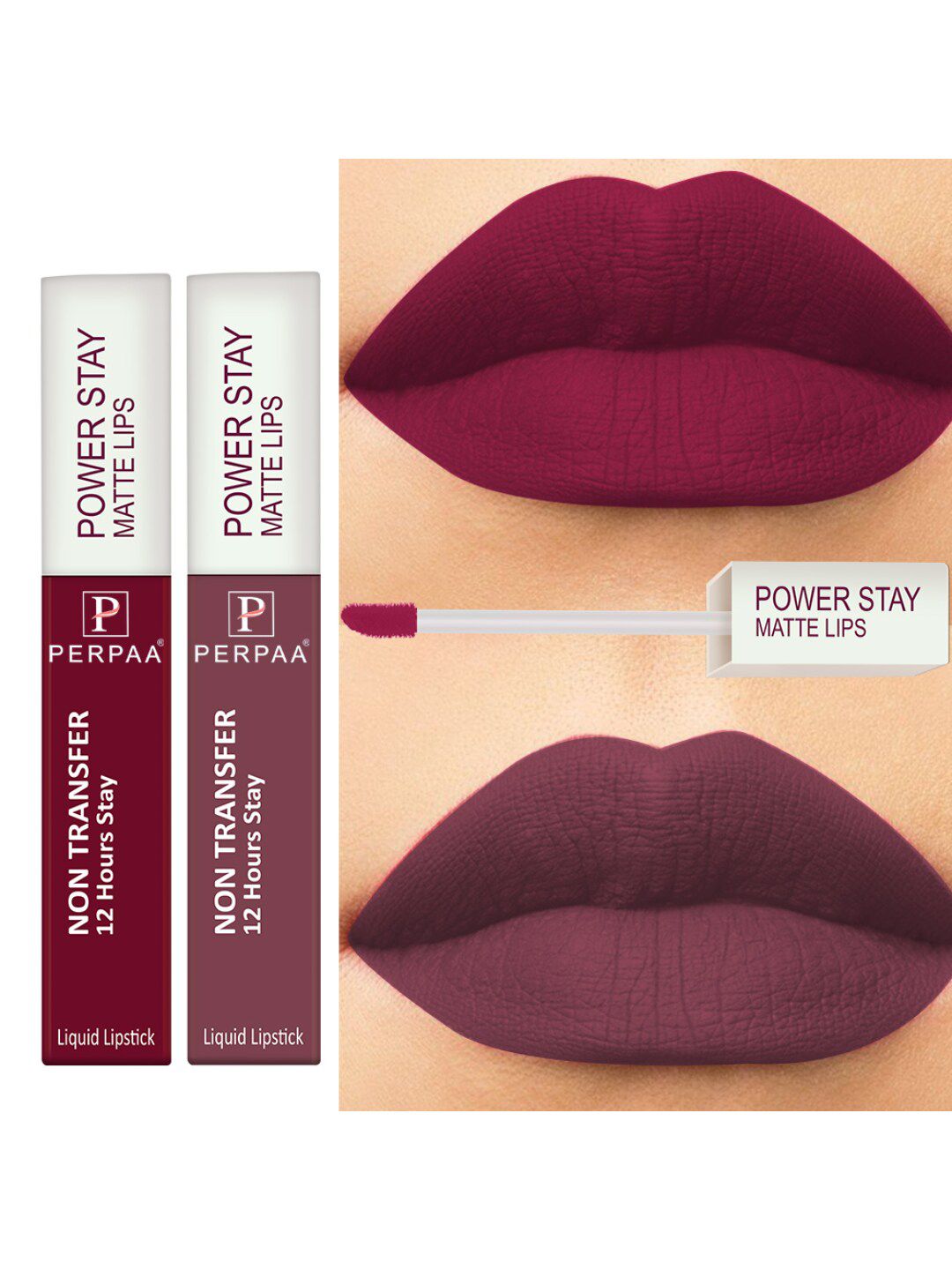 PERPAA Set of 2 Power Stay Non-Transfer & Long-Lasting Velvet Matte Liquid Lipstick 5 g-Maroon 09 - Mauve 23
