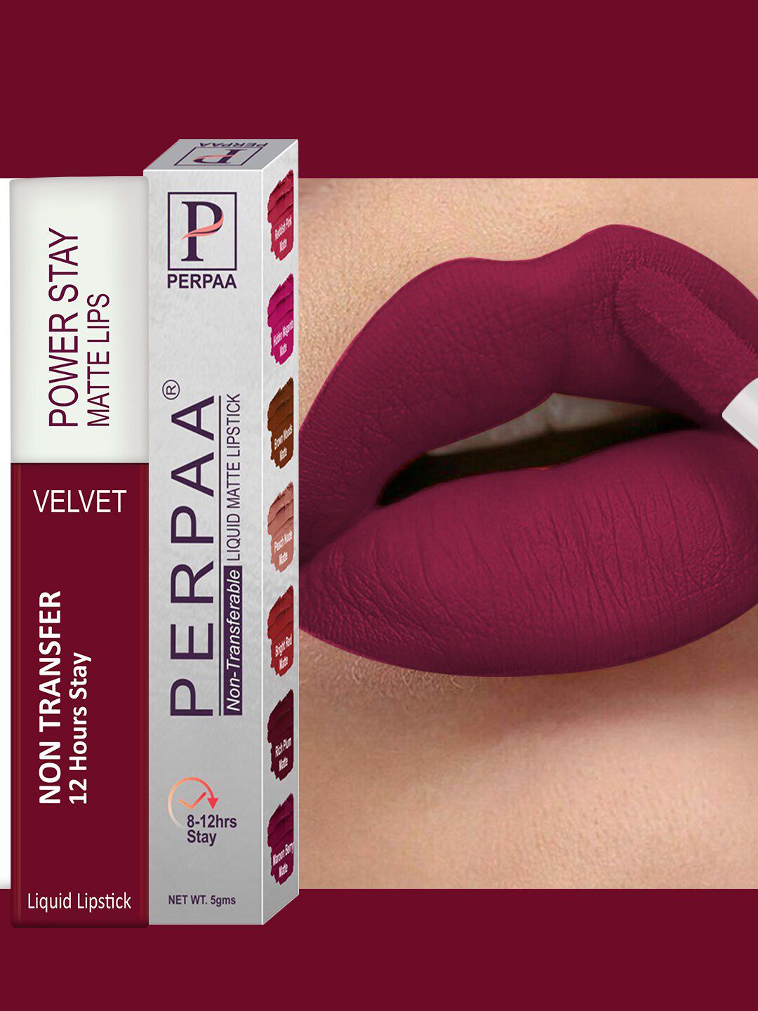 PERPAA Set of 2 Power Stay Non-Transfer & Long-Lasting Velvet Matte Liquid Lipstick 5 g-Red 22 - Maroon 09