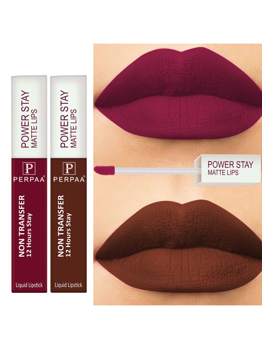 PERPAA Set of 2 Power Stay Non-Transfer & Long-Lasting Velvet Matte Liquid Lipstick 5 g-Maroon 09 - Brown 16