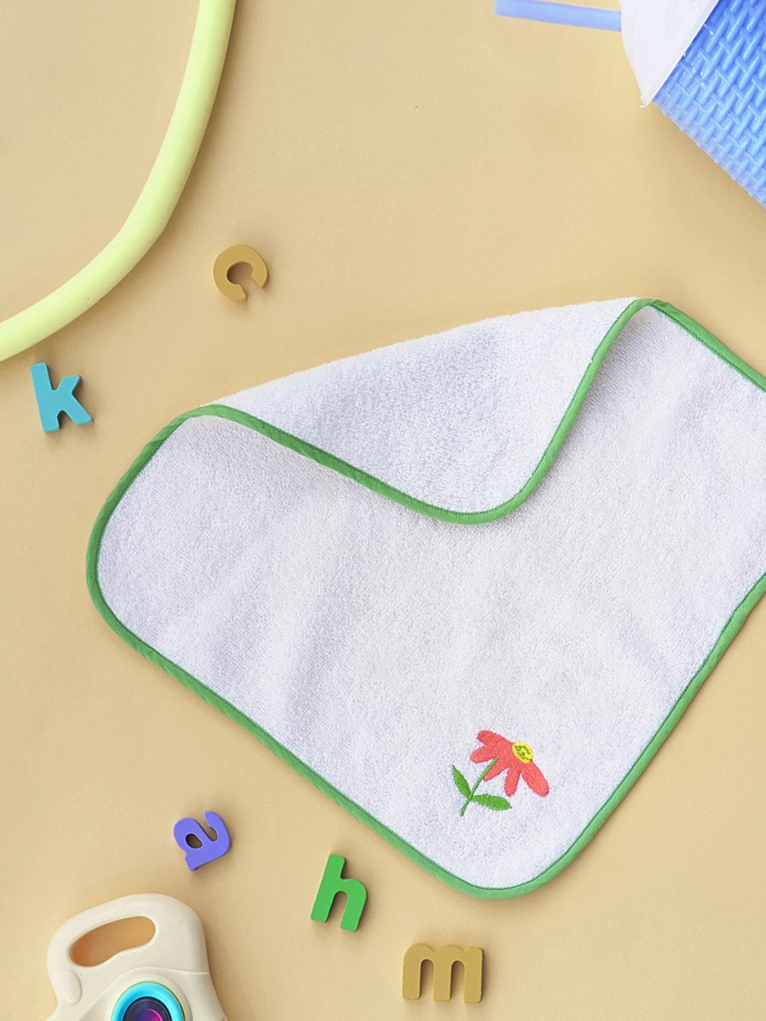 Fabindia White & Green 350 GSM Cotton Face Towel