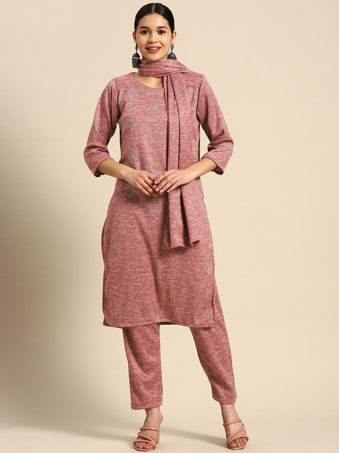 Saadgi Embroidered Beads and Stones Pure Wool Kurta with Trousers & Shawl Price in India