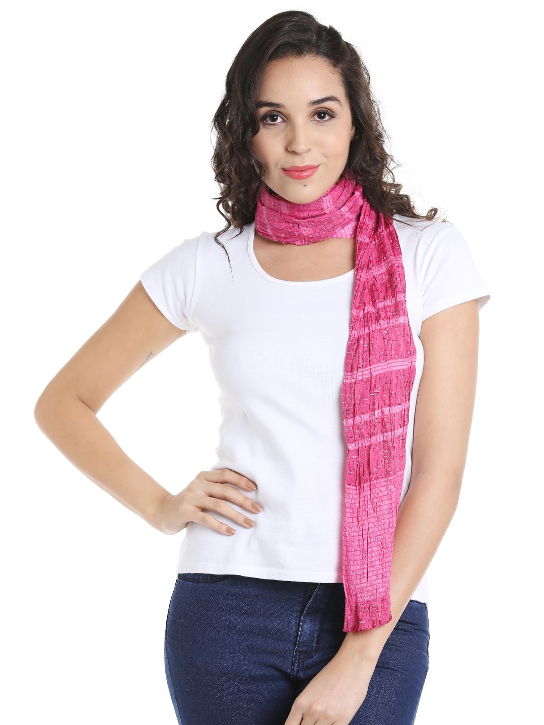 Noi Pink Striped & Printed Stole Price in India