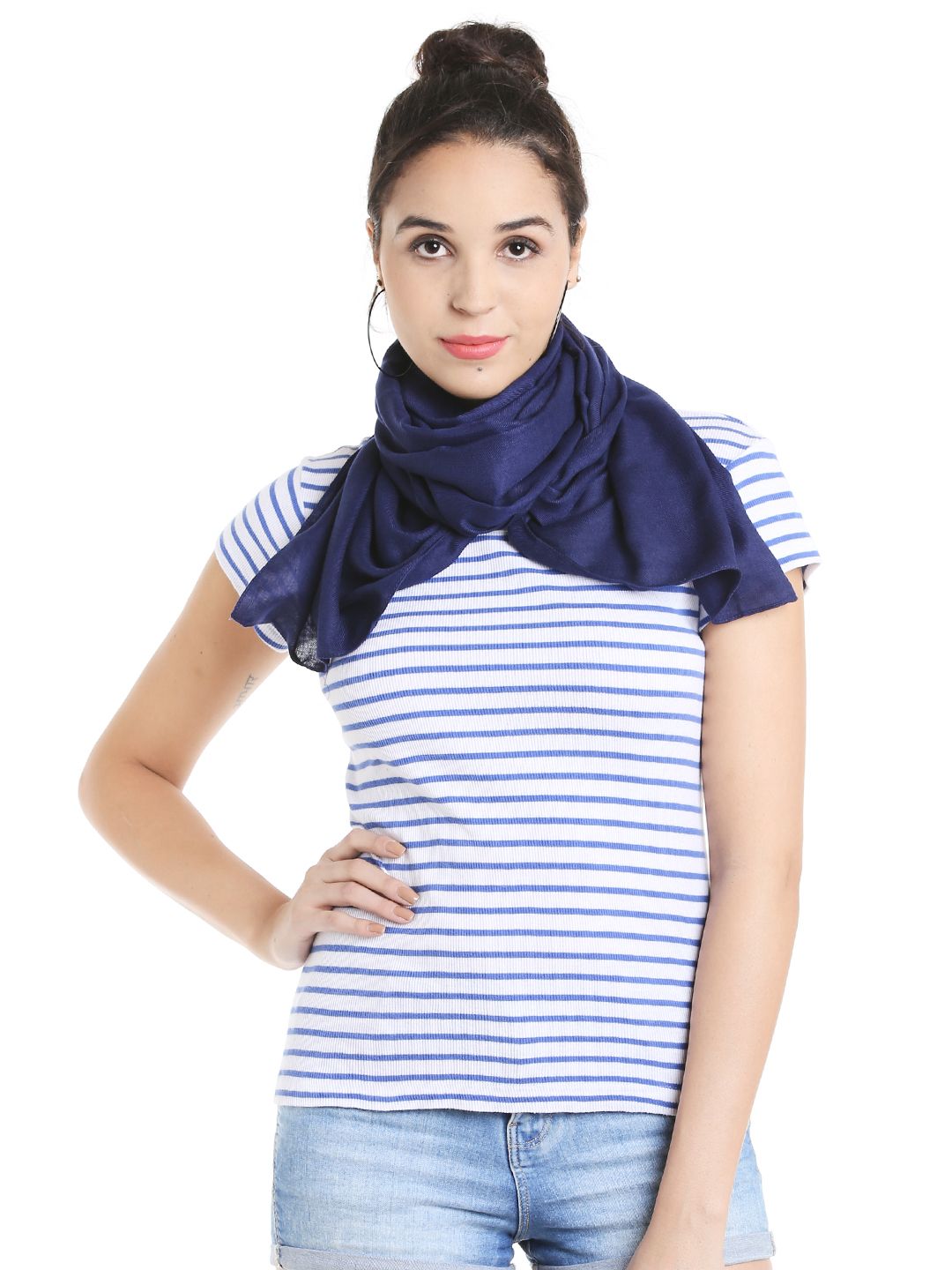 Noi Navy Blue Solid Stole Price in India