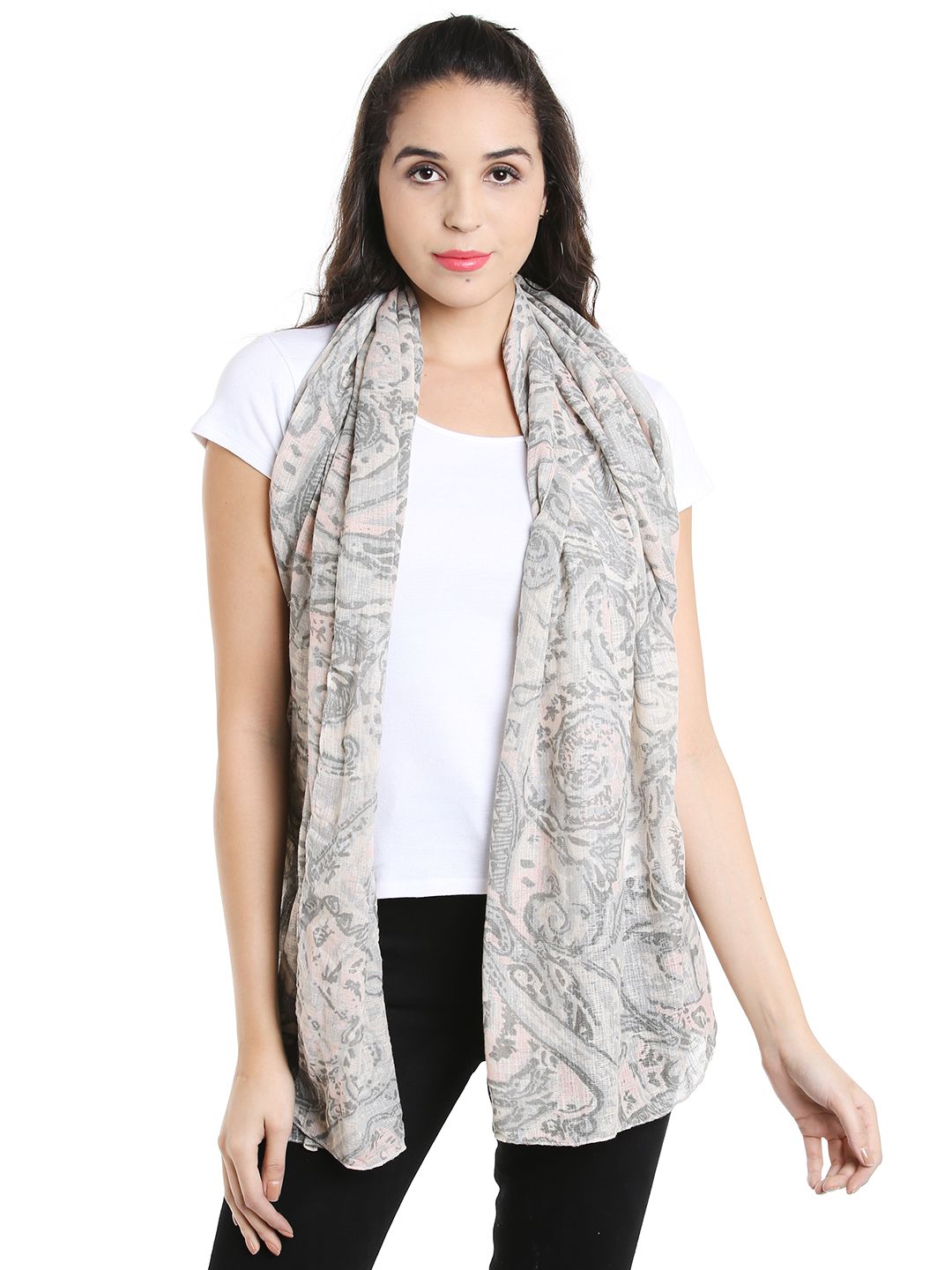 Noi Pink & Grey Printed Stole Price in India