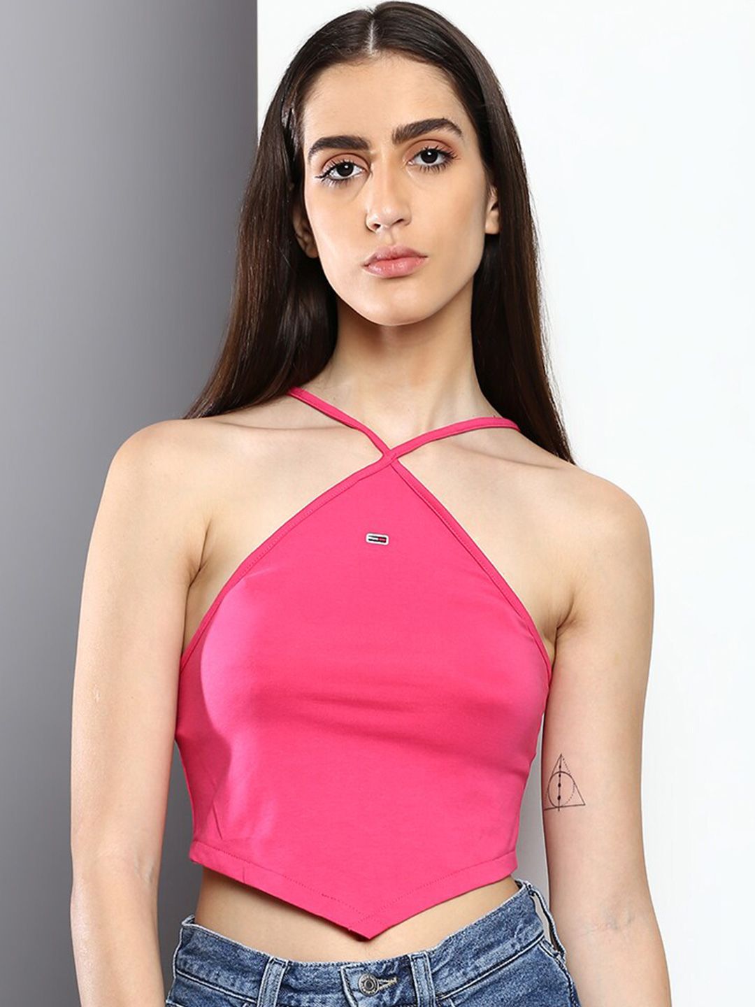 Tommy Hilfiger Halter Neck Styled Back Crop Top Price in India