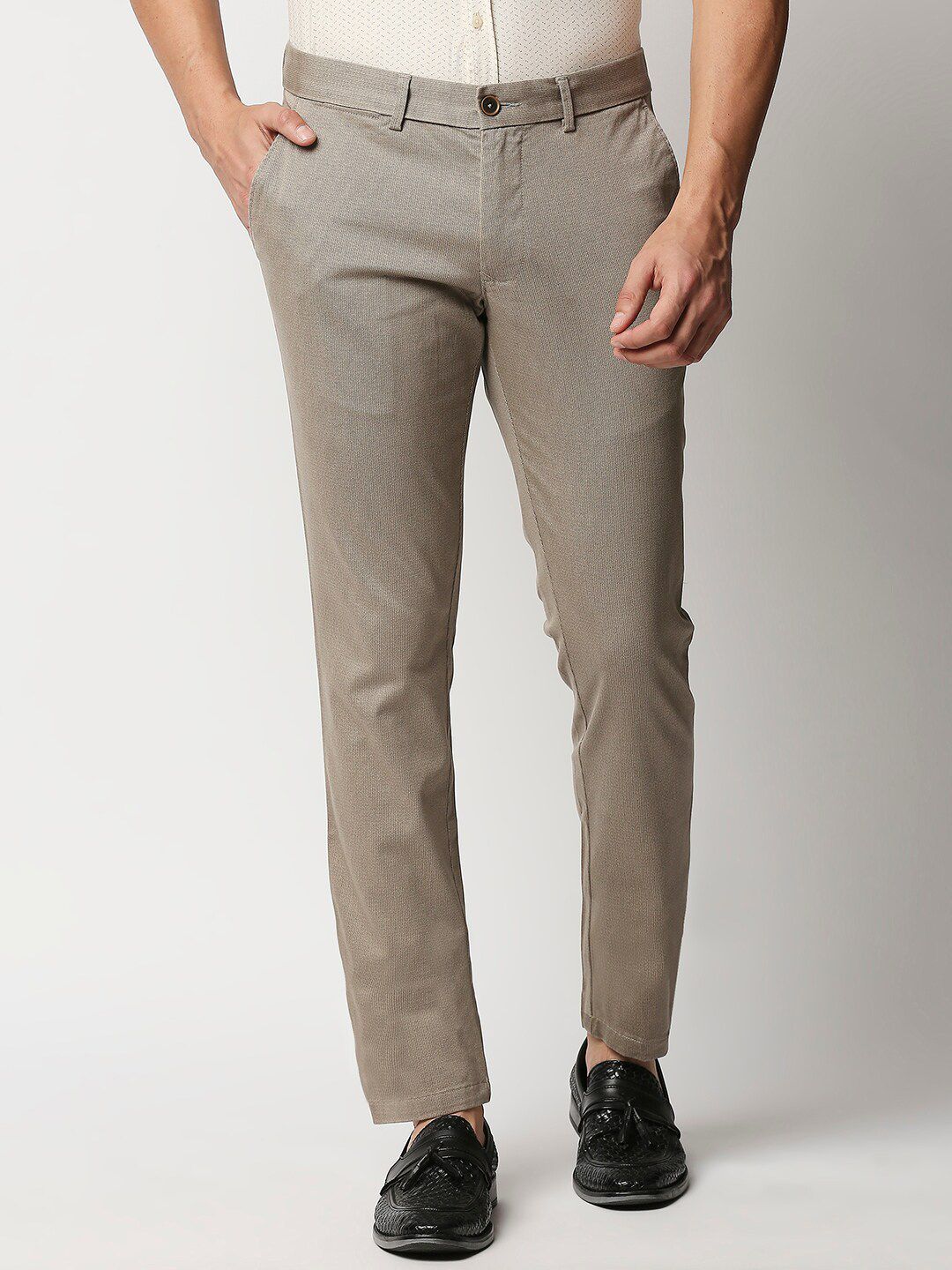 Basics Men Printed Tapered Fit Trousers