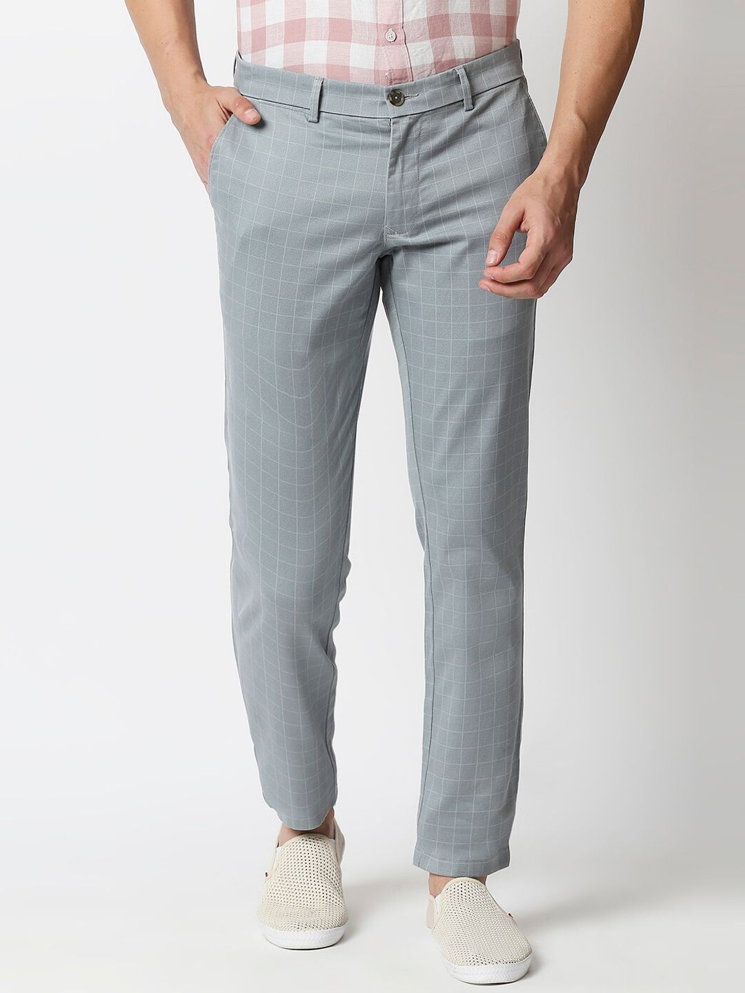 Basics Men Checked Tapered Fit Trousers
