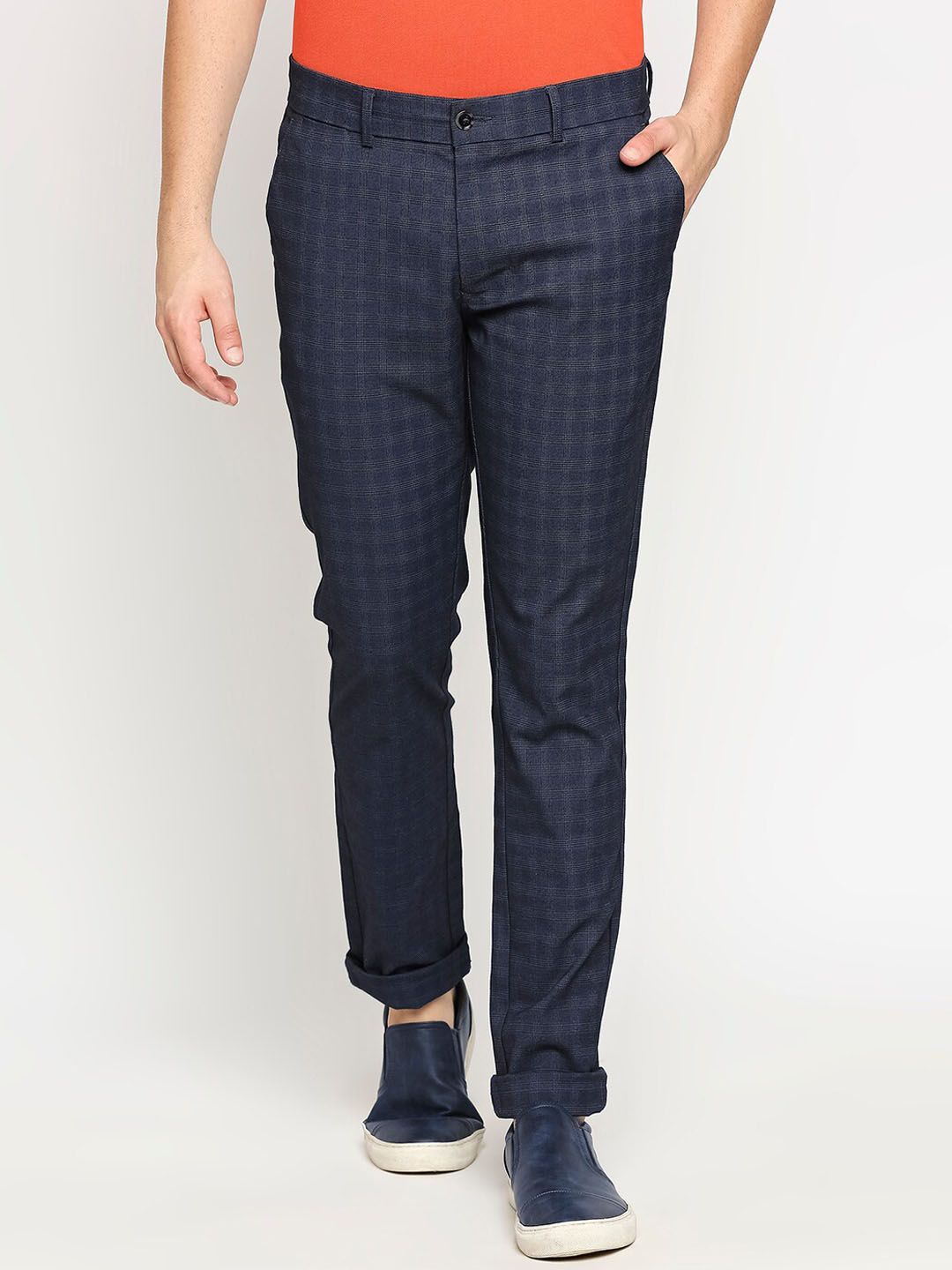 Basics Men Skinny Fit Low-Rise Cotton Trousers
